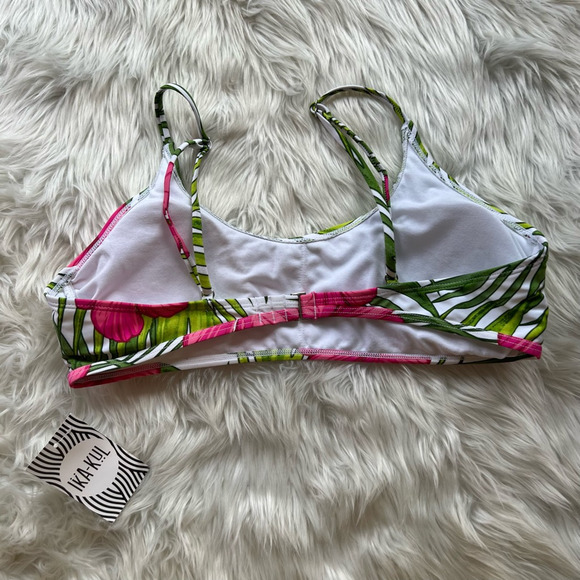 Ika Kul Womens Bikini Swim Top Green Pink Floral Straps XL New - Picture 2 of 5